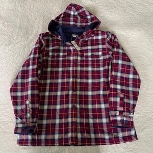 Women's Large LL BEAN Fleece-Lined Flannel Hoodie Plaid Mulberry Purple NWT